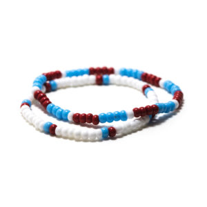 Blue, Red, And White Bead Bracelet Set